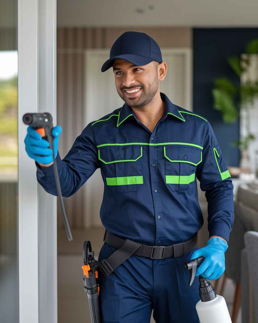 Professional pest control technician providing safe treatment